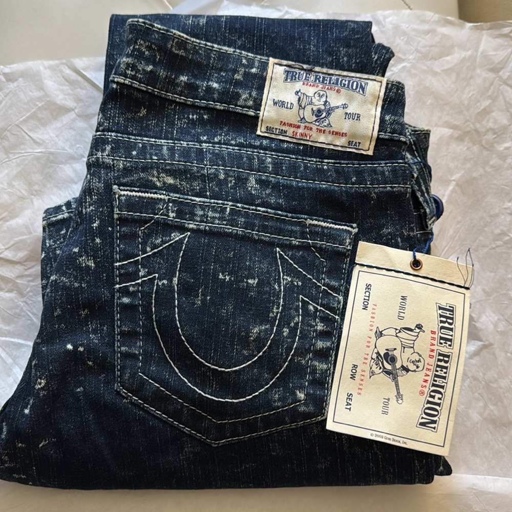 RARE TRUE RELIGION SKINNY ACID WASH WOMENS Blue Denim Jeans SIZE 30